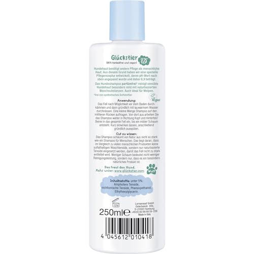 Glückstier Hundeshampoo | parfümfrei | 250 ml | für Welpen und Sensible Hundenasen
