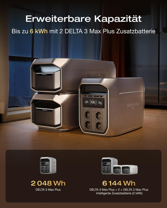 ECOFLOW Delta 3 Max Plus Zusatzbatterie, 2 048 Wh LFP-Batterie, Plug & Play, stapelbar, erweiterbare Notstromversorgung für Camping, Zuhause, Wohnmobile und Camper