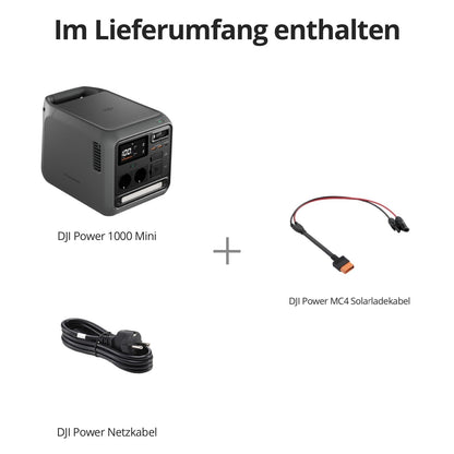 DJI Power 1000 Mini tragbare Powerstation, 1008-Wh-LFP-Akku, kompakte Größe, maximale Ausgangsleistung 1000 W, MC4 Solarladekabel, integriertes MPPT-Modul, Outdoor-Generator für Camping, Wohnmobile
