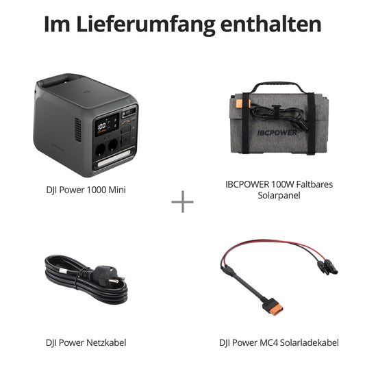 DJI Power 1000 Mini tragbare Powerstation, 1008-Wh-LFP-Akku, kompakte Größe, maximale Ausgangsleistung 1000 W, faltbares Solarpanel 100 W, Outdoor-Generator für Camping, Wohnmobile, Roadtrips