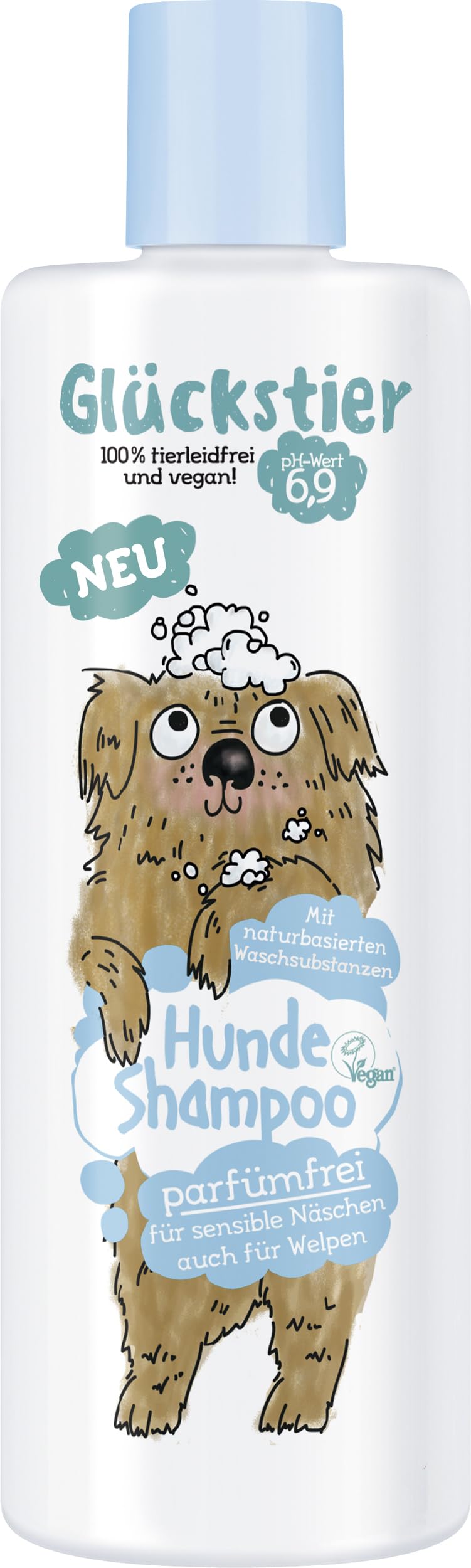 Glückstier Hundeshampoo | parfümfrei | 250 ml | für Welpen und Sensible Hundenasen