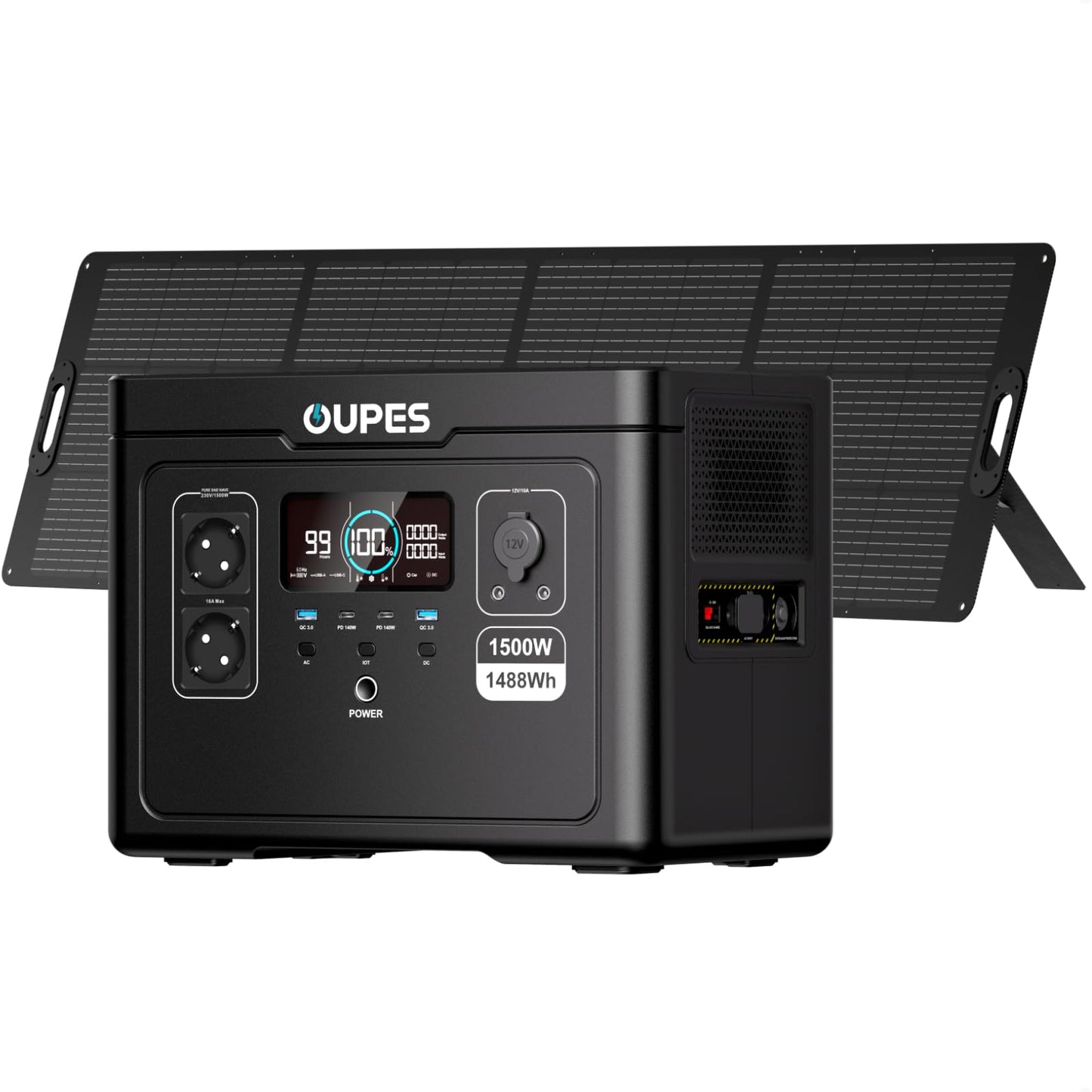 OUPES Exodus 1500 Tragbare Powerstation mit 240W Solarpanel, 1488Wh Solargenerator, 2 Steckdosen à 1700W(3600W Spitze), Schnellladung, USV-Funktion Mobiler Stromspeicher für Camping, Wohnmobil & Reise
