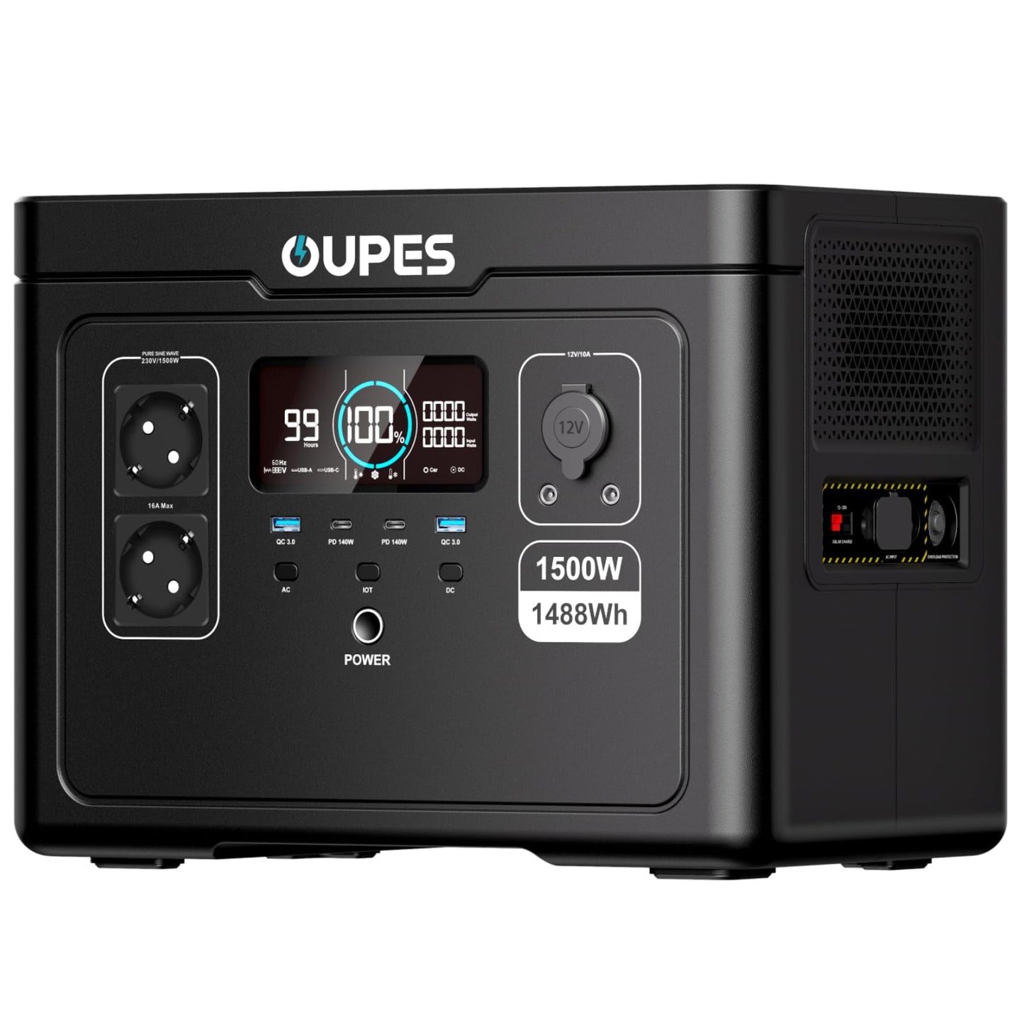 OUPES Exodus 1500 Tragbare Powerstation 1500W, 1488Wh Solargenerator mit 2 Steckdose (Boost 1700W, 3600W Spitze), Schnellladung, USV-Funktion Akku Generator für Camping, Wohnmobil, Reise