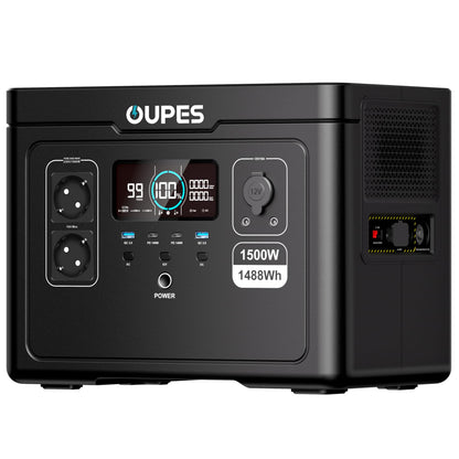 OUPES Exodus 1500 Tragbare Powerstation 1500W, 1488Wh Solargenerator mit 2 Steckdose (Boost 1700W, 3600W Spitze), Schnellladung, USV-Funktion Akku Generator für Camping, Wohnmobil, Reise