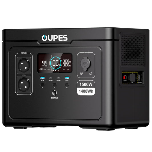 OUPES Exodus 1500 Tragbare Powerstation 1500W, 1488Wh Solargenerator mit 2 Steckdose (Boost 1700W, 3600W Spitze), Schnellladung, USV-Funktion Akku Generator für Camping, Wohnmobil, Reise