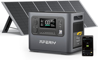 AFERIY Solar Generator 2400W mit 400W Solarmodule, 2048Wh Tragbare Powerstation, LiFePO4 Batterie, Schnellladung in 1,2 Std. Faltbar Solarpanel mit USB, IP65, für Outdoor Camping, Stromausfälle Neu