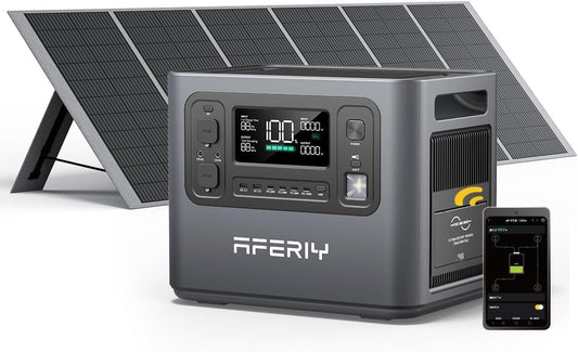 AFERIY Solar Generator 2400W mit 400W Solarmodule, 2048Wh Tragbare Powerstation, LiFePO4 Batterie, Schnellladung in 1,2 Std. Faltbar Solarpanel mit USB, IP65, für Outdoor Camping, Stromausfälle Neu