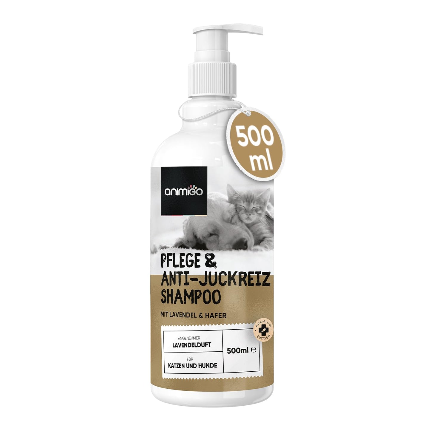 animigo Hundeshampoo 500ml – Anti-Juckreiz Pflege für Hunde & Katzen, pH-hautneutral mit natürlichen Zutaten