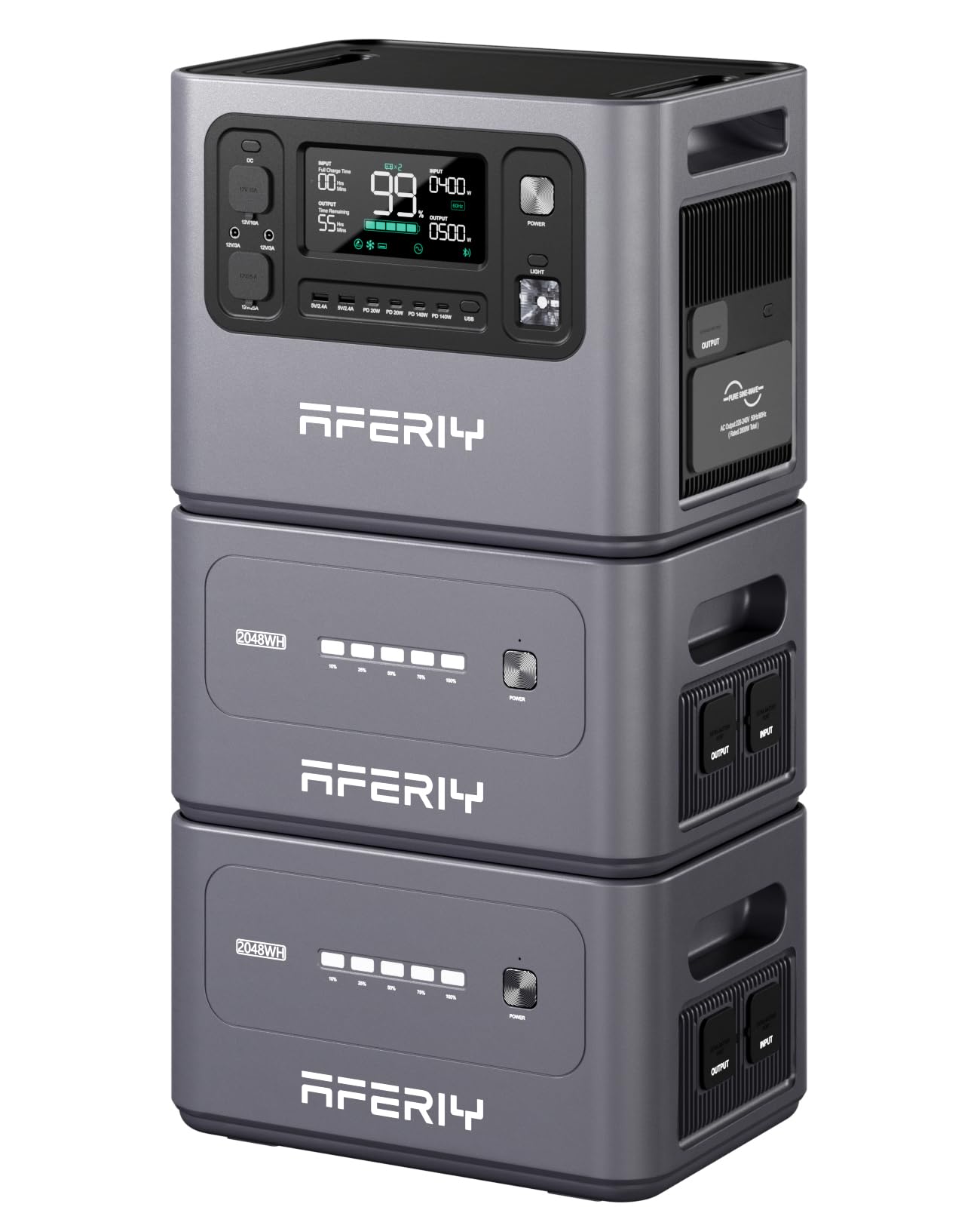 AFERIY 2800W Powerstation 6,144Wh Set, Mit 2048Wh 2 Erweiterungsakku, 1,5h Schnellladung, 13 Ausgänge, Reine Sinuswelle 230V, 6144Wh LiFePO4 Solar-Generator Für Camping/Home-Office 2026 Neu