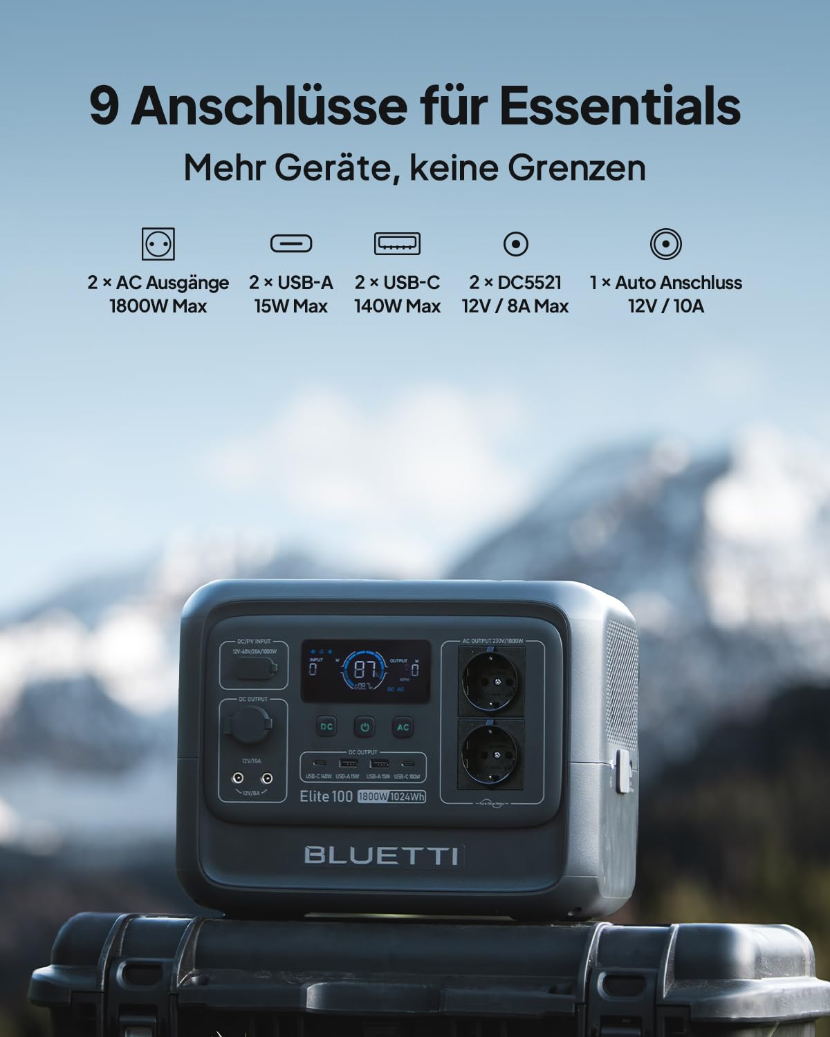 BLUETTI Tragbare Power Station Elite 100 V2 mit 350W Solarpanel, 1024Wh LiFePO4 Solar Generator mit 2 1800W AC Ausgängen, 35% kleiner, Ideal für Notfälle, Wohnmobil,Camping