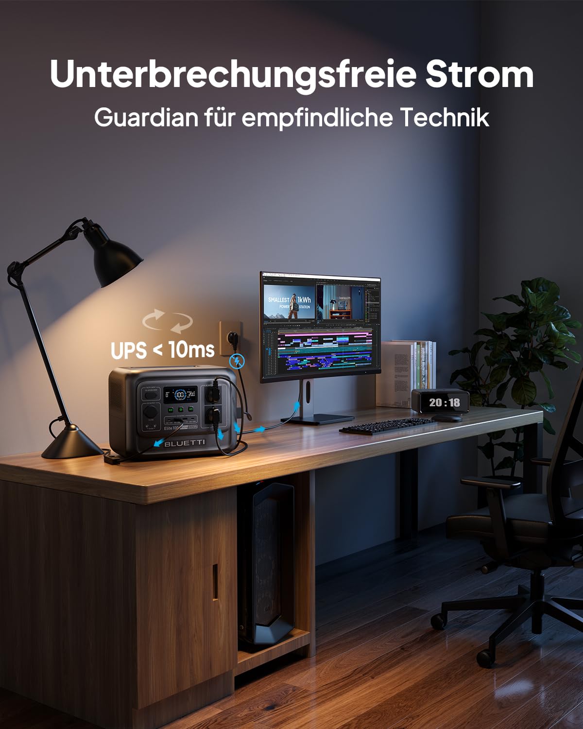 BLUETTI Tragbare Power Station Elite 100 V2 mit 350W Solarpanel, 1024Wh LiFePO4 Solar Generator mit 2 1800W AC Ausgängen, 35% kleiner, Ideal für Notfälle, Wohnmobil,Camping