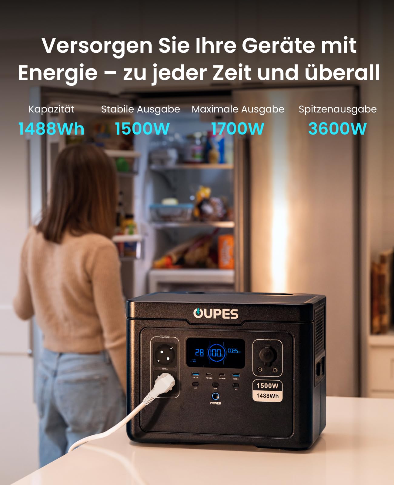 OUPES Exodus 1500 Tragbare Powerstation mit 240W Solarpanel, 1488Wh Solargenerator, 2 Steckdosen à 1700W(3600W Spitze), Schnellladung, USV-Funktion Mobiler Stromspeicher für Camping, Wohnmobil & Reise