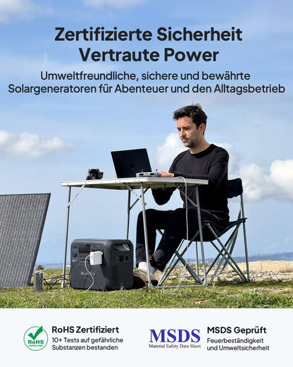 BLUETTI Elite 200 V2 Solar Generator (2025 Neu) mit 200W Solarpanel, 2073,6Wh Tragbare Powerstation mit 2 2600W AC Ausgängen, 17 Jahre Lebensdauer LiFePO4 Notstrom für Camping, Off-grid, Stromausfall