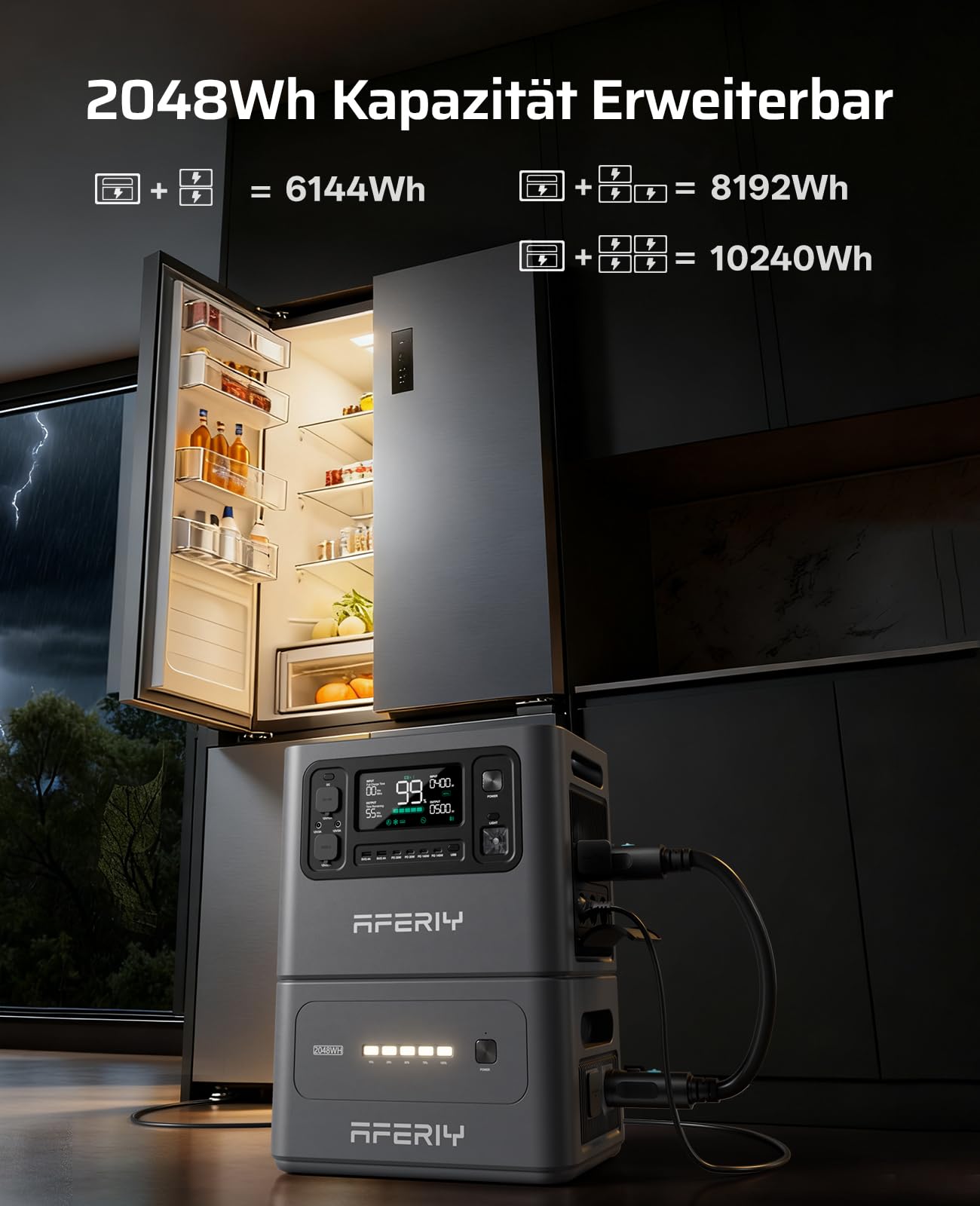 AFERIY 2800W Tragbare Powerstation, 2048Wh LiFePO4, 45 Min bis 80% Schnellladung, 13 Ausgänge, Reine Sinuswelle 230V, USV, Erweiterbar auf 4096Wh, Solar Generator für Camping/Home-Office 2026 Neue