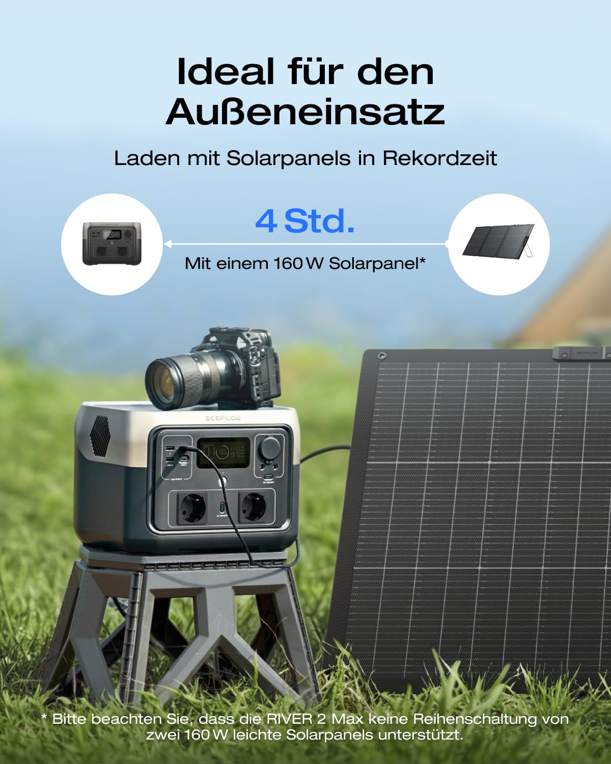 EF ECOFLOW Tragbare Powerstation RIVER 2 MAX mit 160W faltbare solar panel, 512 Wh Solargenerator mit LiFeP04, Schnellladung in 1 Stunde, bis zu 1000 W Leistung, Balkonkraft für Camping