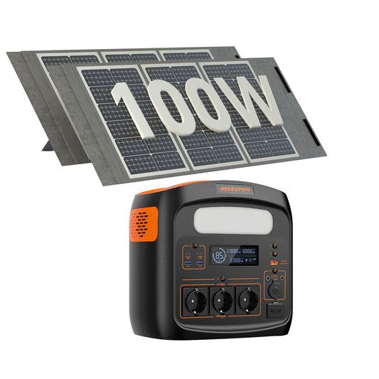 Tragbare Powerstation Mit 100W Solarpanel x 2, Solargenerator 1800W, 1024Wh LiFePO4 Akku, PD 100W, USB-C/AC/DC, Solarladung, für Camping, Notstrom, Outdoor