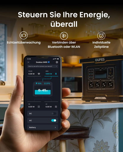 OUPES Exodus 2400 Tragbare Powerstation 2400W, 2232Wh Solargenerator mit 4 Steckdose (Boost 2600W, 4500W Spitze), Schnellladung 0-80% in 50 Min., USV-Funktion Generator für Camping, Wohnmobil, Reise