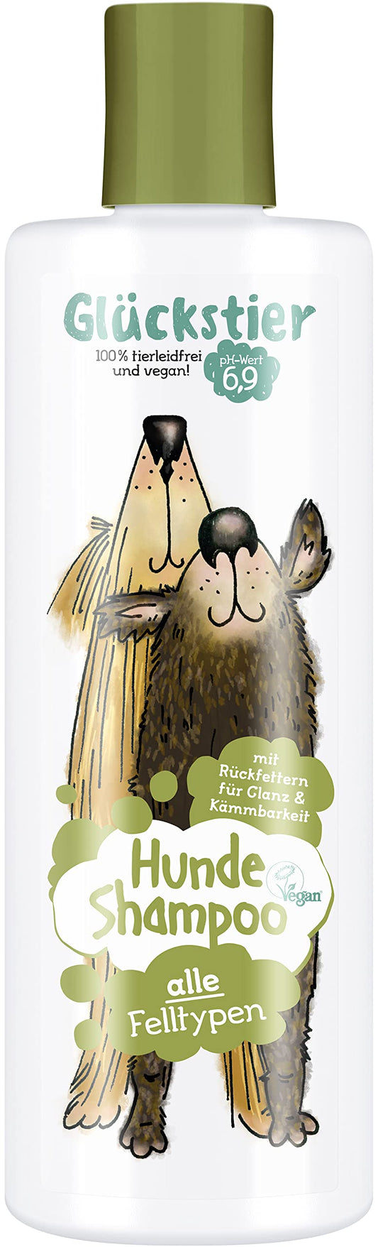 Glückstier Hundeshampoo | 250 ml | rückfettendes Shampoo für alle Hunderassen | für glänzendes Fell & bessere Kämmbarkeit | angepasster pH-Wert | 100 % vegan & tierleidfrei