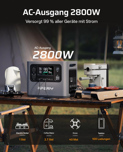 AFERIY 2800W Tragbare Powerstation, 2048Wh LiFePO4, 45 Min bis 80% Schnellladung, 13 Ausgänge, Reine Sinuswelle 230V, USV, Erweiterbar auf 4096Wh, Solar Generator für Camping/Home-Office 2026 Neue