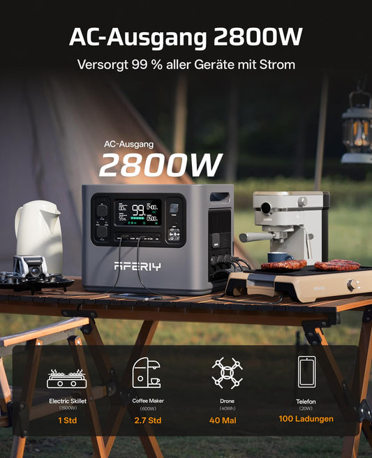 AFERIY 2800W Tragbare Powerstation, 2048Wh LiFePO4, 45 Min bis 80% Schnellladung, 13 Ausgänge, Reine Sinuswelle 230V, USV, Erweiterbar auf 4096Wh, Solar Generator für Camping/Home-Office 2026 Neue