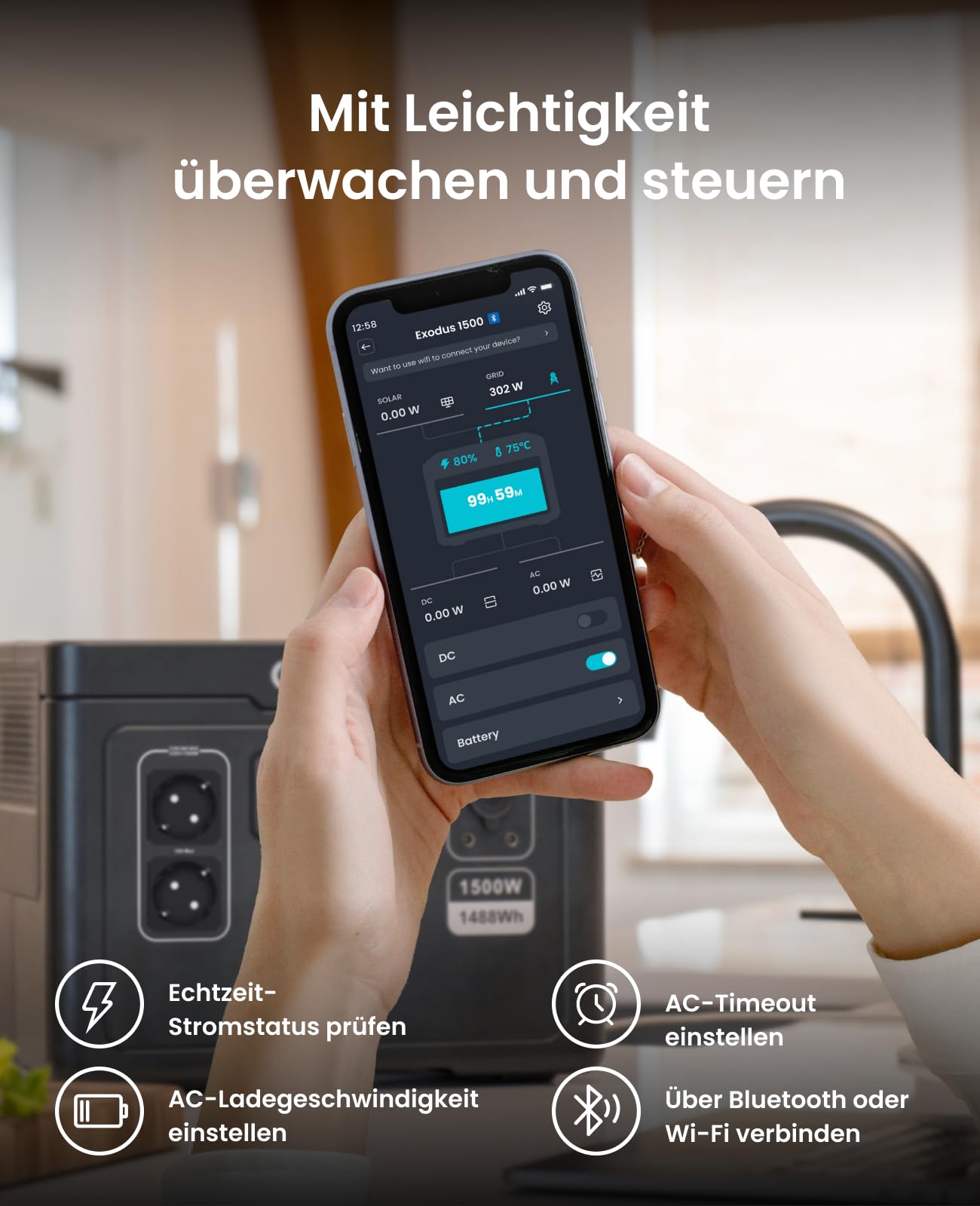 OUPES Exodus 1500 Tragbare Powerstation mit 240W Solarpanel, 1488Wh Solargenerator, 2 Steckdosen à 1700W(3600W Spitze), Schnellladung, USV-Funktion Mobiler Stromspeicher für Camping, Wohnmobil & Reise