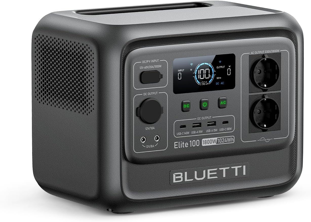 BLUETTI Elite 100 V2 (2025 Neu) Tragbare Power Station, 1024Wh LFP Batterie Backup mit 2 1800W AC Ausgängen (3600W Surge), 35% Kompakter, Solar Generator für Camping, Stromausfälle und Off-grid