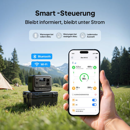 BLUETTI Elite 100 V2 (2025 Neu) Tragbare Power Station, 1024Wh LFP Batterie Backup mit 2 1800W AC Ausgängen (3600W Surge), 35% Kompakter, Solar Generator für Camping, Stromausfälle und Off-grid