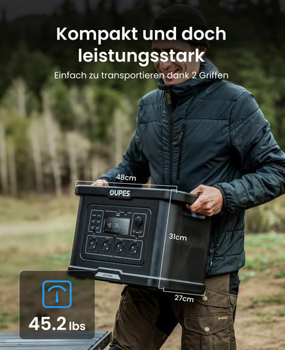 OUPES Exodus 2400 Tragbare Powerstation 2400W, 2232Wh Solargenerator mit 4 Steckdose (Boost 2600W, 4500W Spitze), Schnellladung 0-80% in 50 Min., USV-Funktion Generator für Camping, Wohnmobil, Reise