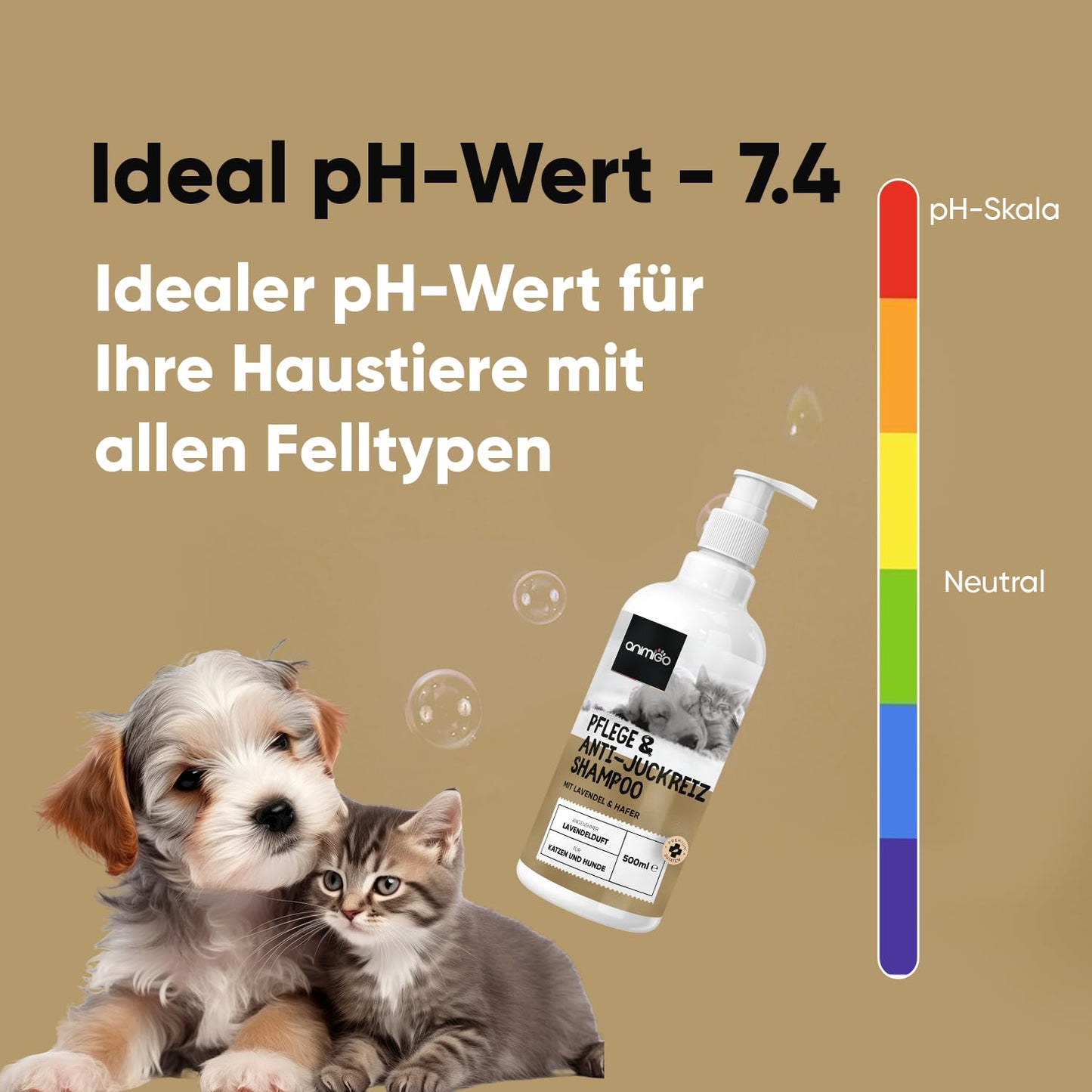 animigo Hundeshampoo 500ml – Anti-Juckreiz Pflege für Hunde & Katzen, pH-hautneutral mit natürlichen Zutaten
