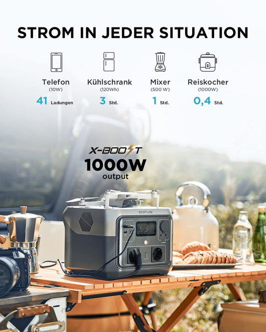 EF ECOFLOW Tragbare Powerstation RIVER 2 MAX, 512 Wh Solargenerator mit LiFeP04, Schnellladung in 1 Stunde, bis zu 1000 W Leistung, Balkonkraft für Notstrom/Camping/Wohnmobile