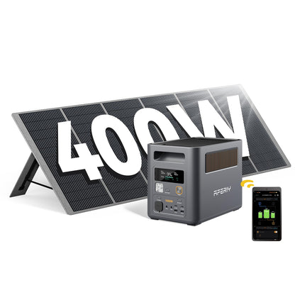 AFERIY 1800W/1024Wh Powerstation mit 400W Solarpanel, Erweiterbar Auf 5120Wh LiFePO4 Solargenerator & 1Std Schnellladung, <10ms USV, 9 Ausgänge, mit APP, Reine SW 230V, für Camping/Garten/Notfall