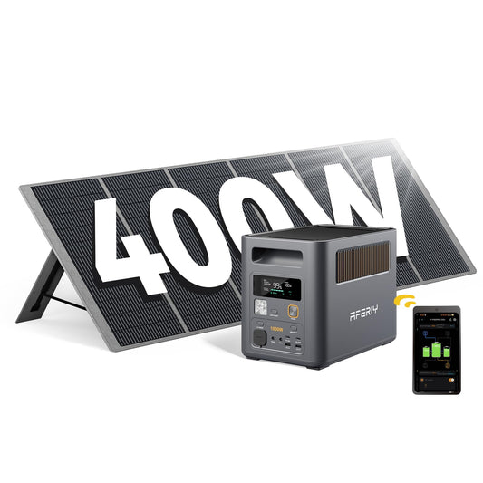 AFERIY 1800W/1024Wh Powerstation mit 400W Solarpanel, Erweiterbar Auf 5120Wh LiFePO4 Solargenerator & 1Std Schnellladung, <10ms USV, 9 Ausgänge, mit APP, Reine SW 230V, für Camping/Garten/Notfall