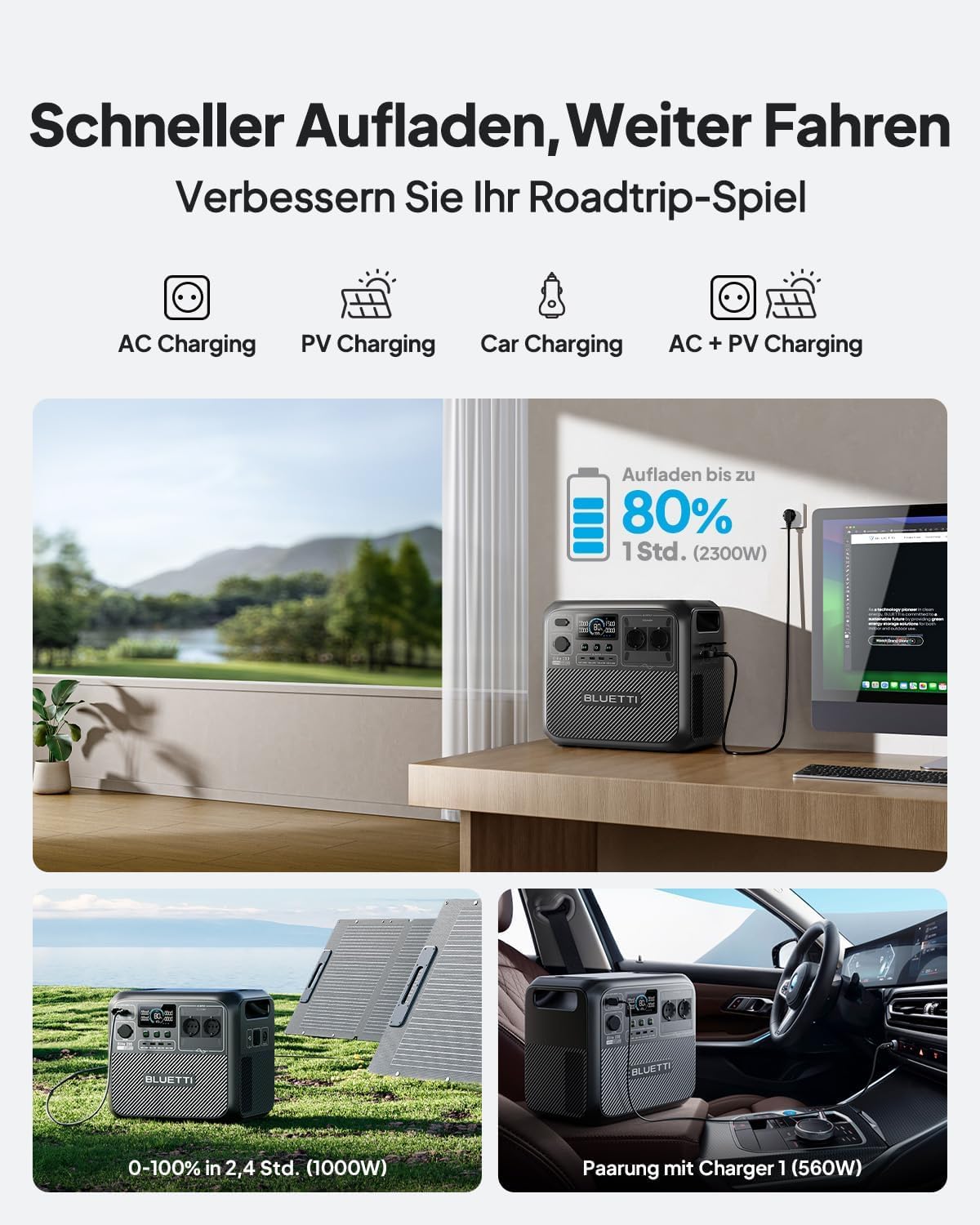 BLUETTI Elite 200 V2 Solar Generator (2025 Neu) mit 200W Solarpanel, 2073,6Wh Tragbare Powerstation mit 2 2600W AC Ausgängen, 17 Jahre Lebensdauer LiFePO4 Notstrom für Camping, Off-grid, Stromausfall