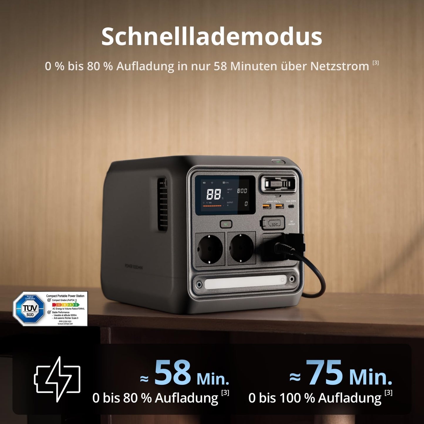 DJI Power 1000 Mini tragbare Powerstation, 1008-Wh-LFP-Akku, kompakte Größe, maximale Ausgangsleistung 1000 W, in 58 min von 0% auf 80% geladen, Stromgenerator für Zuhause, Camping