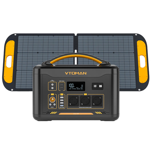 VTOMAN Jump 2200 Tragbare Powerstation mit 110W Leicht Faltbares Solarpanel - 2200W/1548Wh LiFePO4 Batterie Solar Stromgenerator, Erweiterbare Kapazität auf 3096Wh für Reisen, Wohnmobil