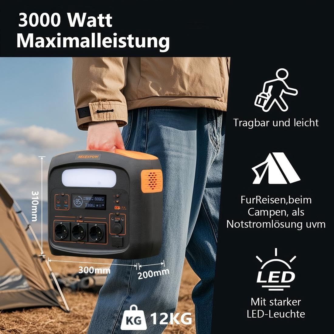 Tragbare Powerstation Mit 100W Solarpanel x 2, Solargenerator 1800W, 1024Wh LiFePO4 Akku, PD 100W, USB-C/AC/DC, Solarladung, für Camping, Notstrom, Outdoor