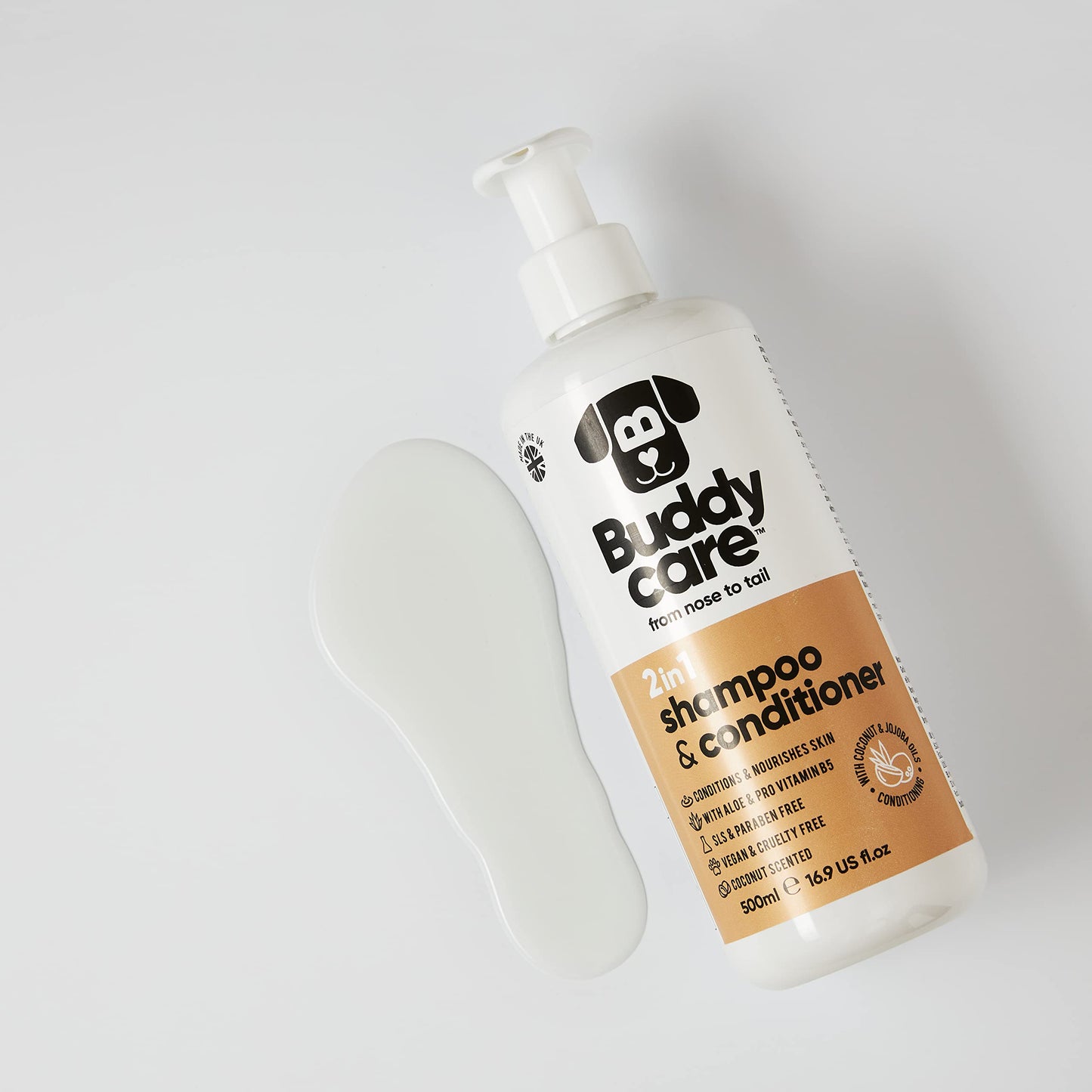 Buddycare 2in1 Hundeshampoo & Conditioner 500ml – Für Langhaar, Welpen & alle Hunderassen