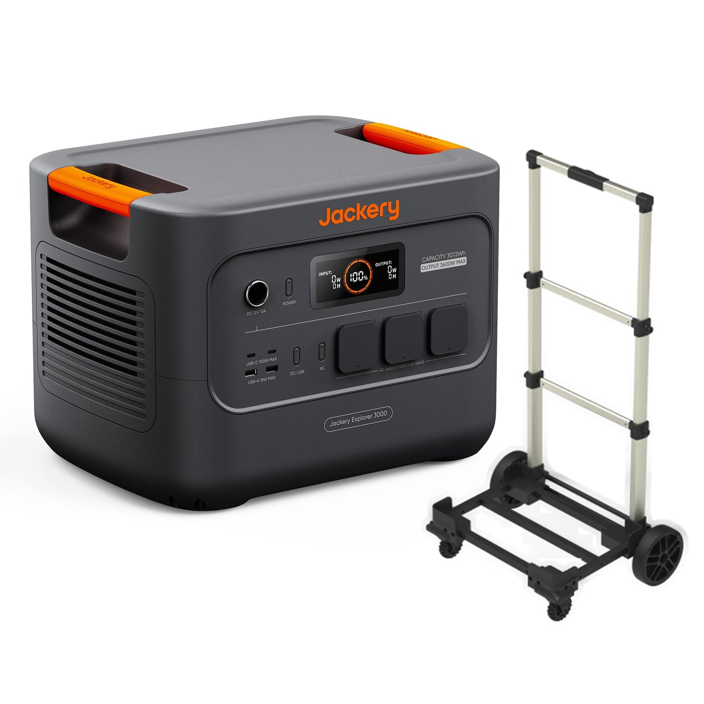 Jackery E3000 V2 3072Wh Powerstation mit Jackery Faltbarem Trolley, 3600W Dauerleistung, 7200W Spitze, 2x USB-C PD100W, LiFePO4 Akku, Notstrom für Zuhause, Camping & Wohnmobil