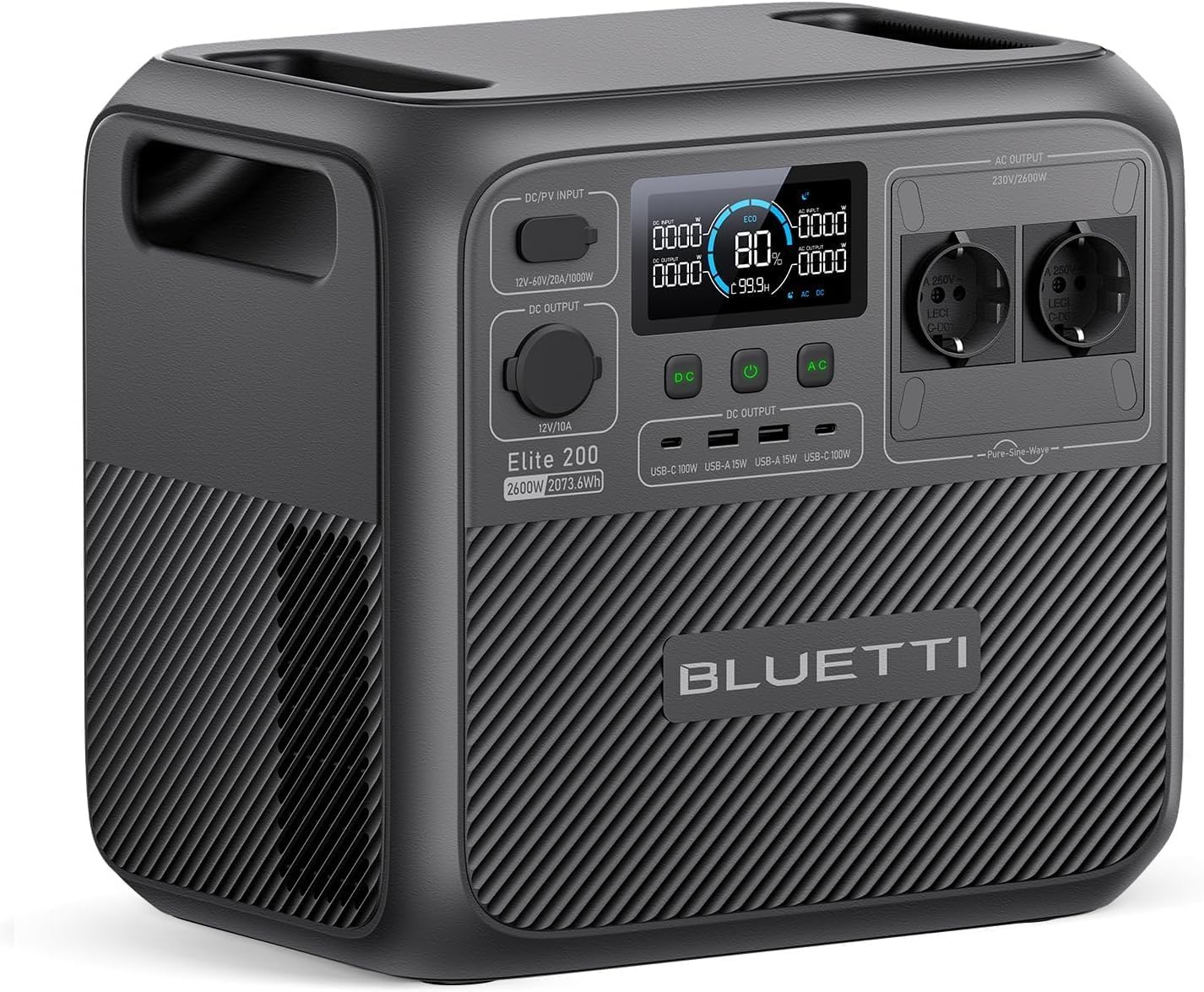BLUETTI Elite 200 V2 Tragbare Power Station (2025 Neu), 2073,6Wh LiFePO4 Batterie-Backup mit 2 2600W AC Ausgängen (3900W Power Lifting), 17 Jahre Lebensdauer, Solargenerator für Camping, Off-grid