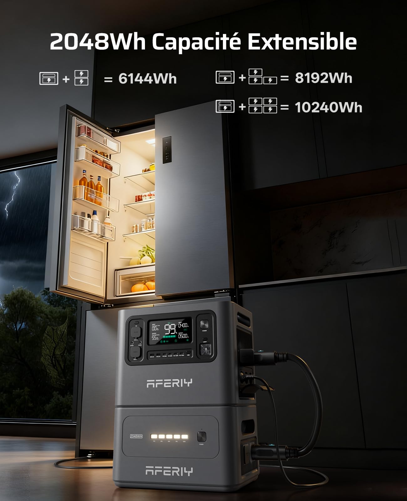 AFERIY AF-P280-B 2048Wh LiFePO4 Erweiterungsakku – 4× Parallel bis 10240Wh, 4000+ Zyklen, LED-Anzeige, -10°C bis 40°C, Kompatibel mit 2800W Powerstation