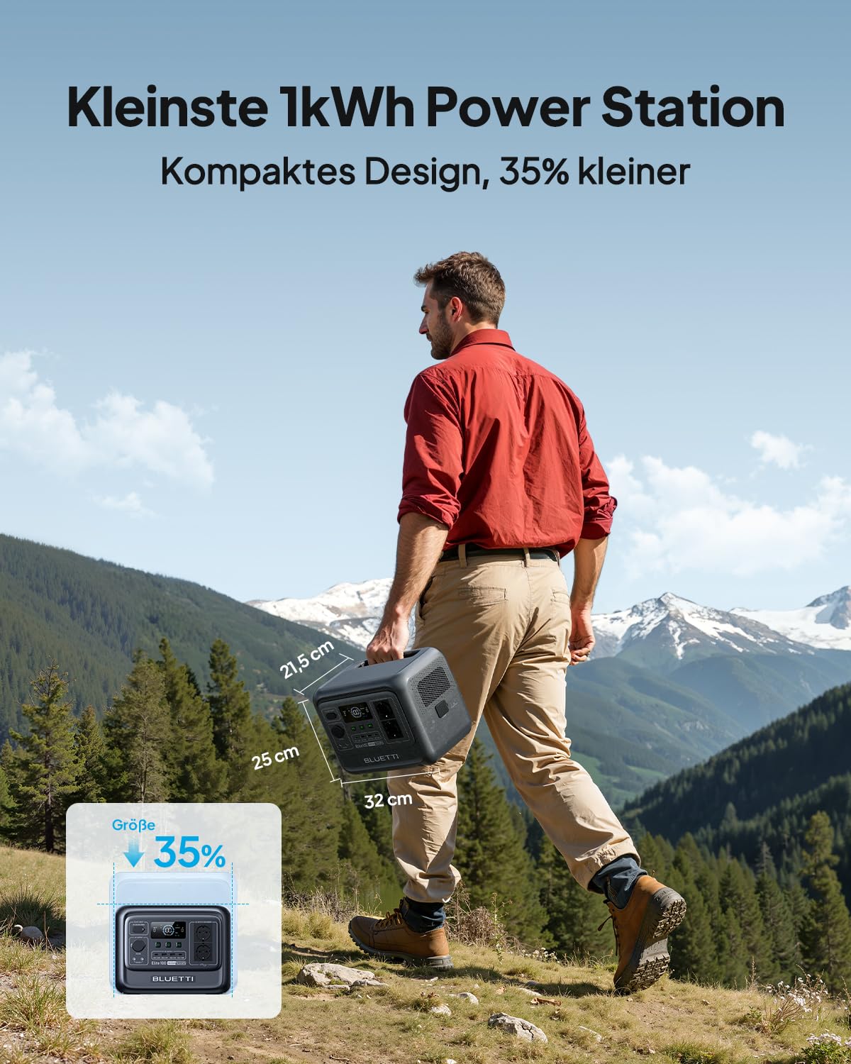 BLUETTI Tragbare Power Station Elite 100 V2 mit 350W Solarpanel, 1024Wh LiFePO4 Solar Generator mit 2 1800W AC Ausgängen, 35% kleiner, Ideal für Notfälle, Wohnmobil,Camping