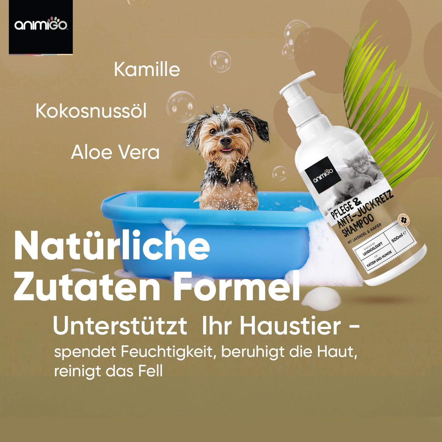 animigo Hundeshampoo 500ml – Anti-Juckreiz Pflege für Hunde & Katzen, pH-hautneutral mit natürlichen Zutaten