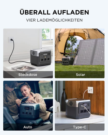 EF ECOFLOW Tragbare Powerstation RIVER 2 Pro, 768 Wh Solargenerator mit LiFeP04, Schnellladung in 70 Minuten, 3x 800 W AC-Steckdosen, Balkonkraft für Notstrom/Camping/Wohnmobile