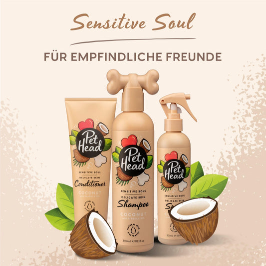 Pet Head Sensitive Soul Hundeshampoo | Kokosnussduft | Pflegt und Beruhigt Empfindliche Haut | pH-Neutral | Vegan & Tierversuchsfrei | Sanfte Formel für Hunde und Welpen | 300ml