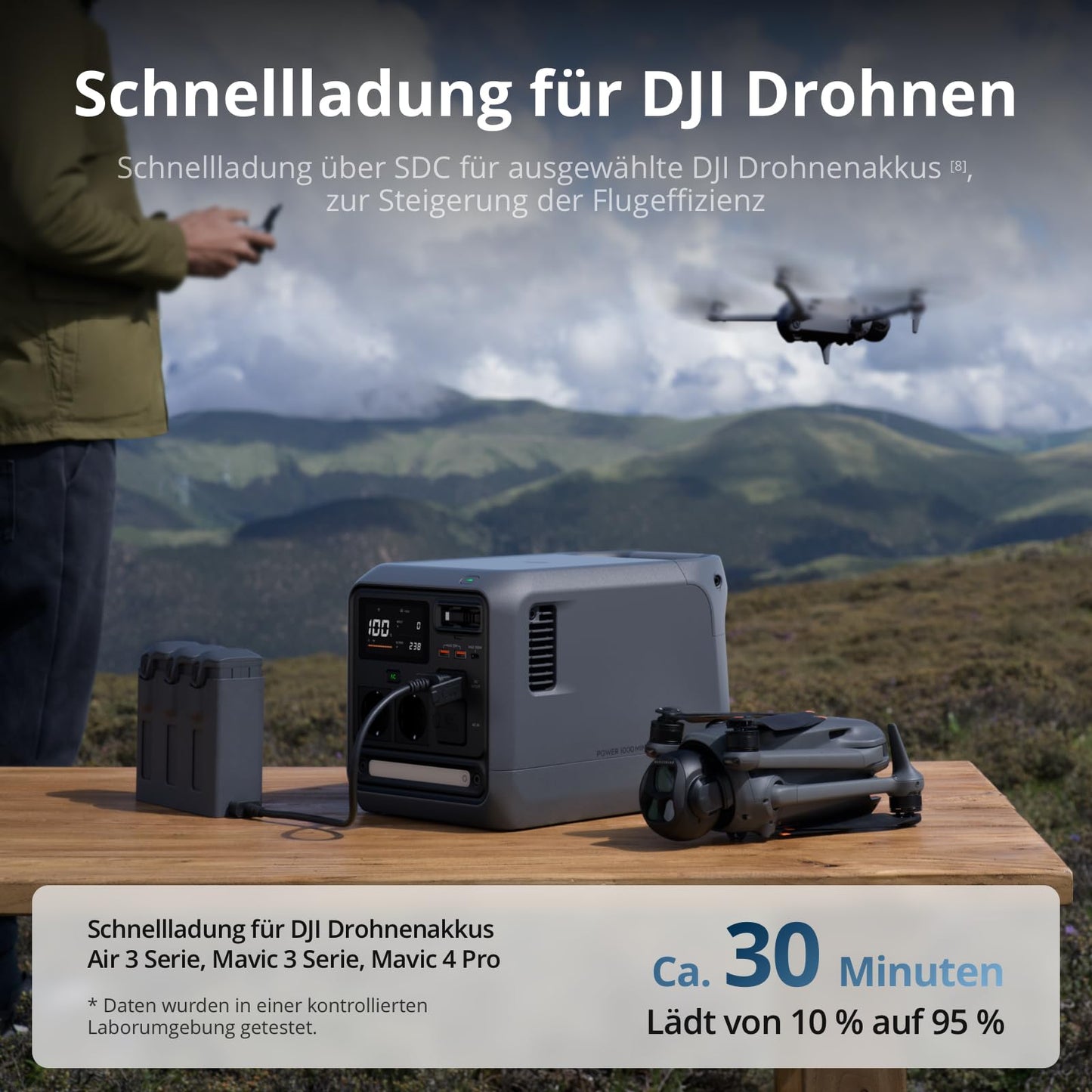 DJI Power 1000 Mini tragbare Powerstation, 1008-Wh-LFP-Akku, kompakte Größe, maximale Ausgangsleistung 1000 W, MC4 Solarladekabel, integriertes MPPT-Modul, Outdoor-Generator für Camping, Wohnmobile