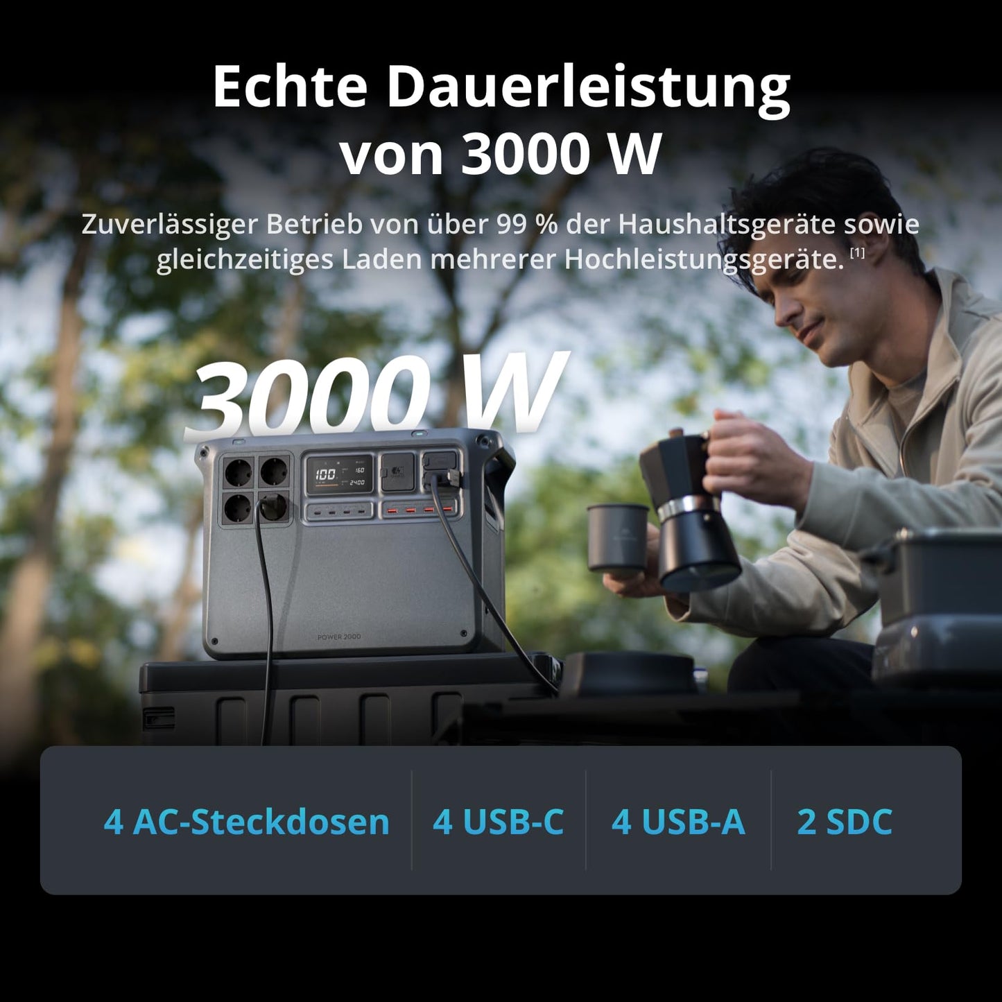 DJI Power 2000 tragbare Powerstation, 2048 Wh LFP-Akku, kompakte Größe, 3000 W stabile Ausgangsleistung, in 45 Min. von 0% auf 80% geladen, Autoladung, Camping & Wohnmobile, Roadtrip, Off-Grid