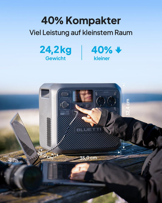 BLUETTI Elite 200 V2 Solar Generator (2025 Neu) mit 200W Solarpanel, 2073,6Wh Tragbare Powerstation mit 2 2600W AC Ausgängen, 17 Jahre Lebensdauer LiFePO4 Notstrom für Camping, Off-grid, Stromausfall