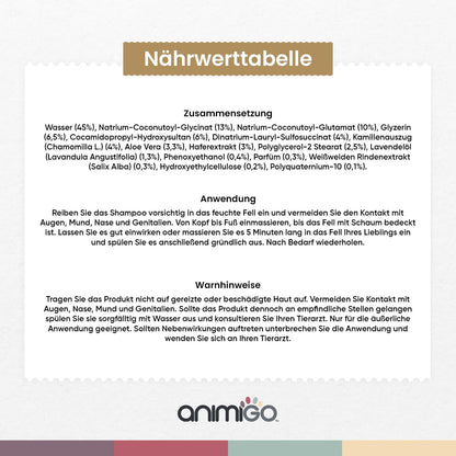 animigo Hundeshampoo 500ml – Anti-Juckreiz Pflege für Hunde & Katzen, pH-hautneutral mit natürlichen Zutaten