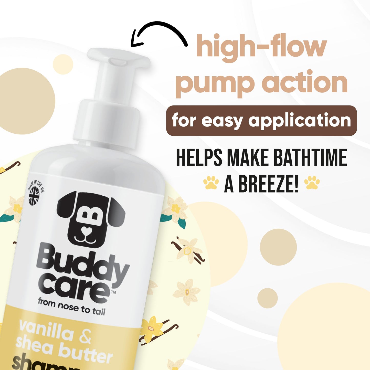Buddycare Hundeshampoo Vanille & Sheabutter 500ml – Feuchtigkeitspflege mit Aloe Vera & Pro-Vitamin B5