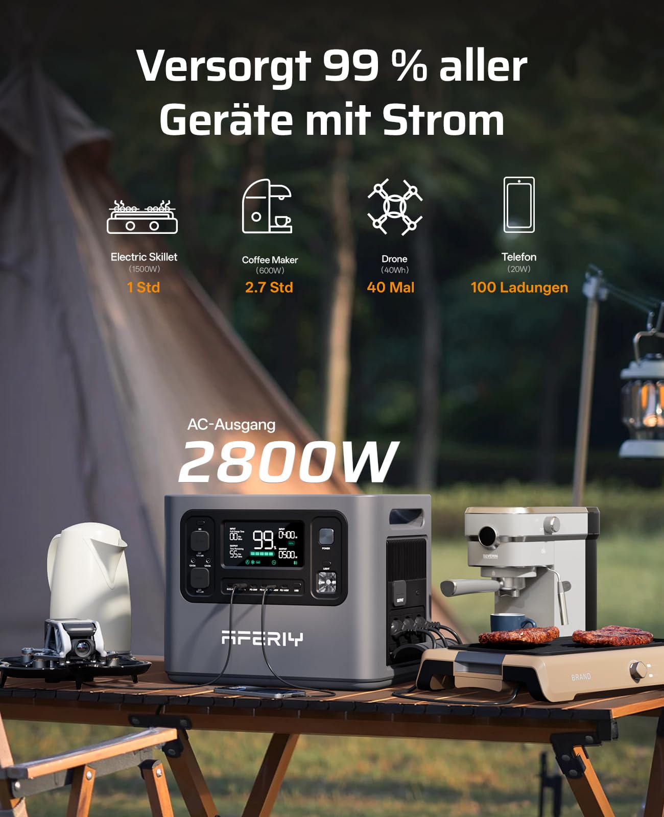AFERIY 2800W Powerstation 6,144Wh Set, Mit 2048Wh 2 Erweiterungsakku, 1,5h Schnellladung, 13 Ausgänge, Reine Sinuswelle 230V, 6144Wh LiFePO4 Solar-Generator Für Camping/Home-Office 2026 Neu